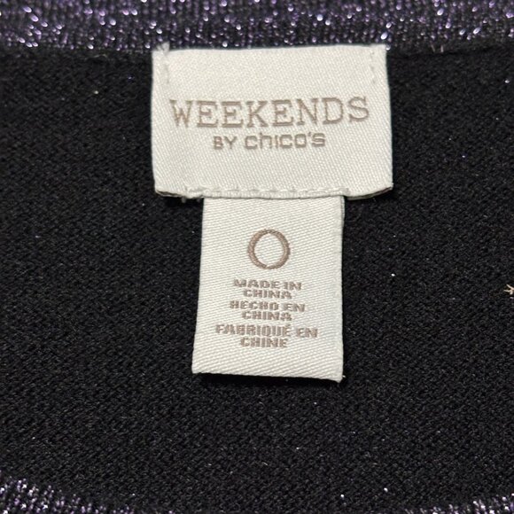 Chico’s Weekends Purple Glitter Knit Top Size 0 Long Sleeve Scoop Neck Sparkle - Picture 6 of 12